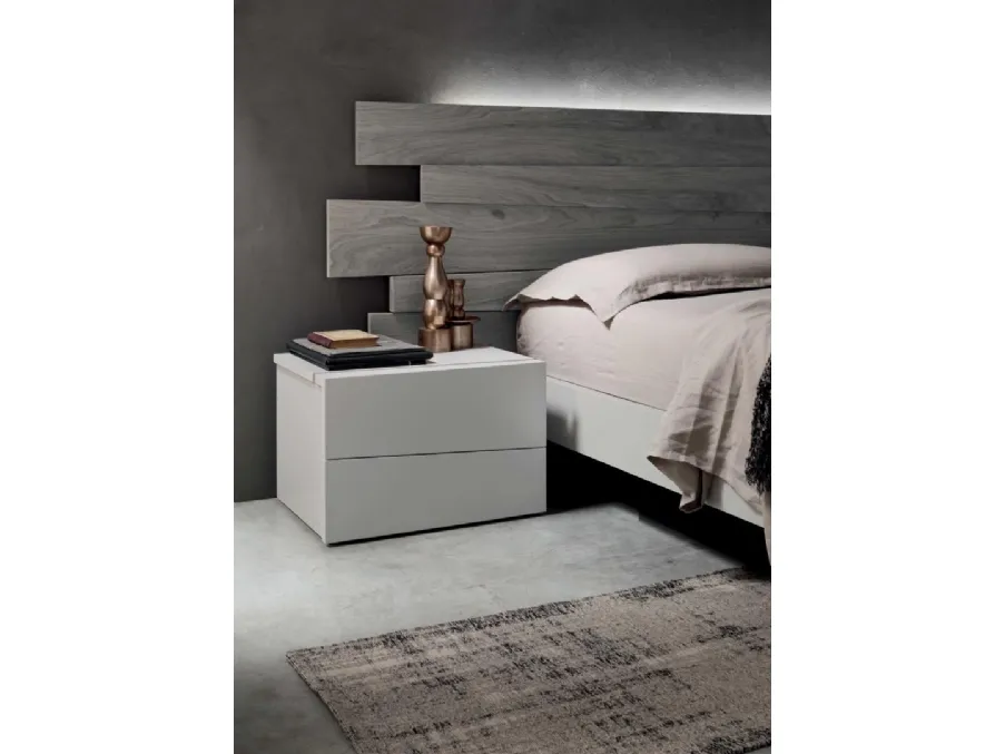 Letto Scudo con testiera boiserie di doghe in Rovere 