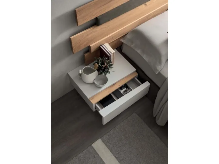 Letto Scudo con testiera boiserie di doghe in Rovere 