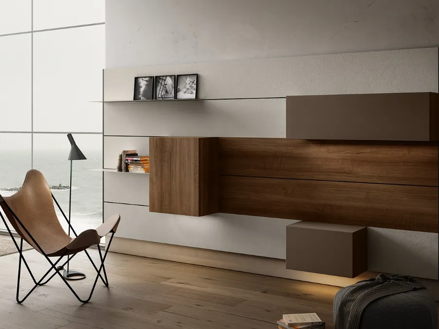 Mobile sospeso Living 01 in Noce e laccato opaco di Arredo3