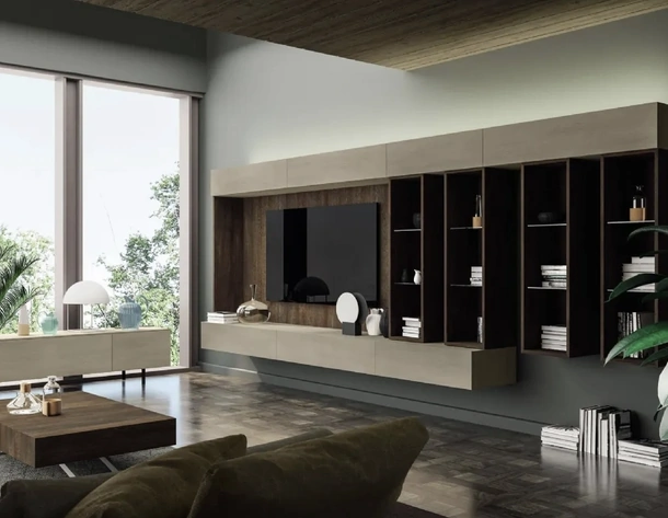 Parete attrezzata in legno di rovere Cheba 05 Fratelli Mirandola