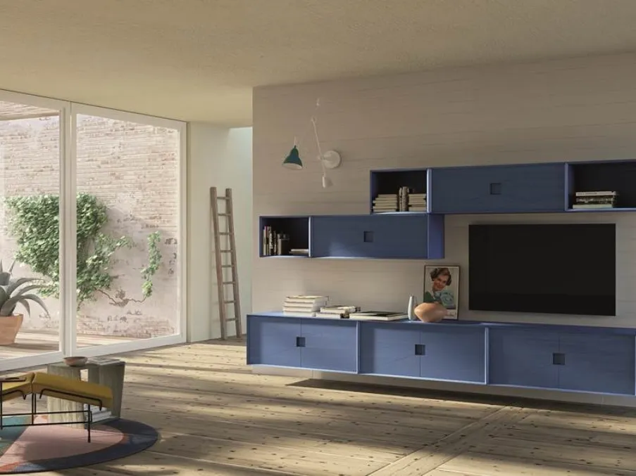Parete attrezzata Unikawood 13 in legno laccato blu di Fratelli Mirandola