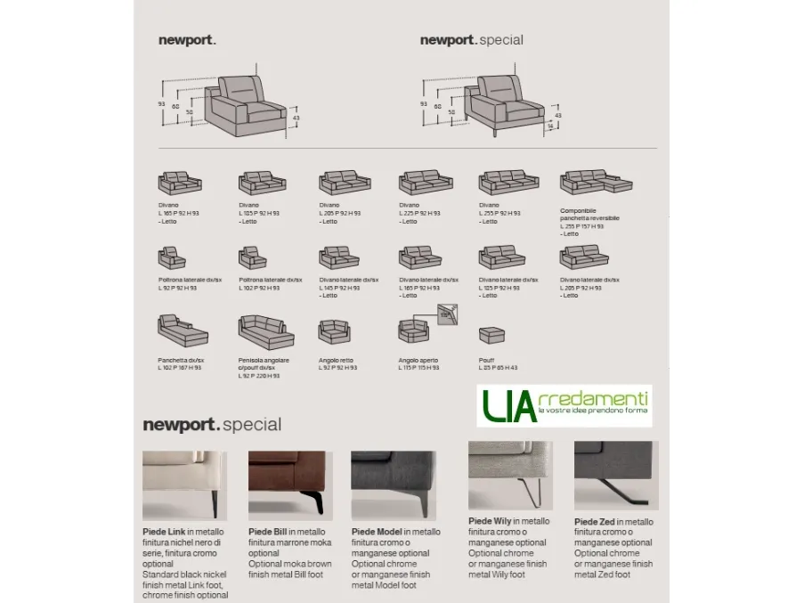 Varianti divano Newport stecial