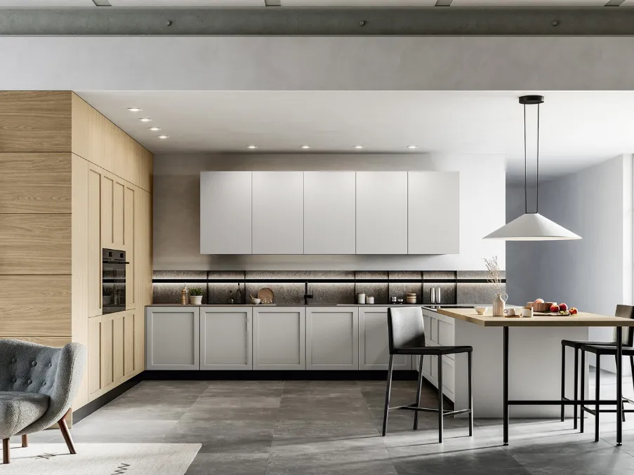 Cucina Moderna con penisola Alma 01 in pet e laminato di Arredo3