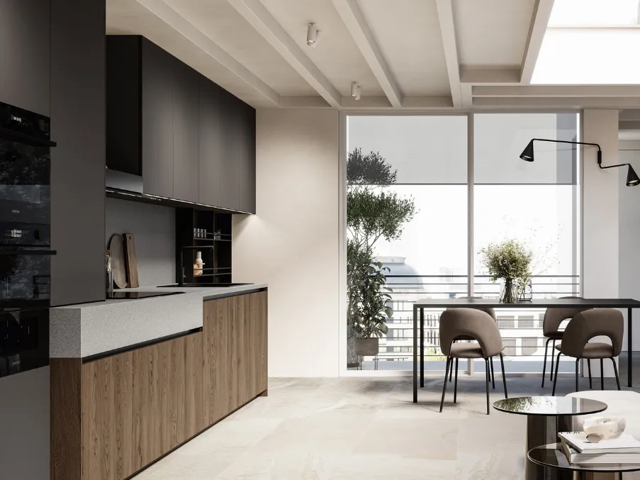Cucina Moderna lineare Asia 03 in rovere e laccato di Arredo3