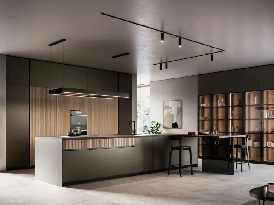 Cucina Moderna Asia con isola e penisola in laccato opaco e legno di Arredo3