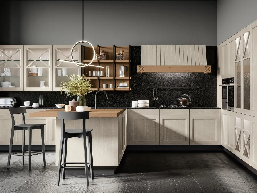 Cucina Moderna con penisola in legno Frida di Arredo3