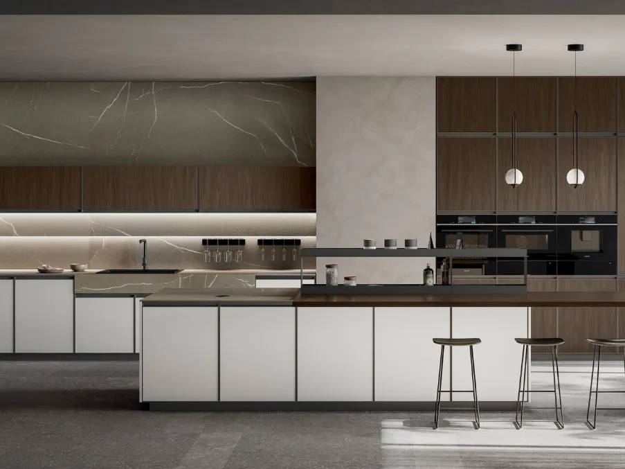 Cucina Moderna in Pet e laminato con isola Kronos di Arredo3