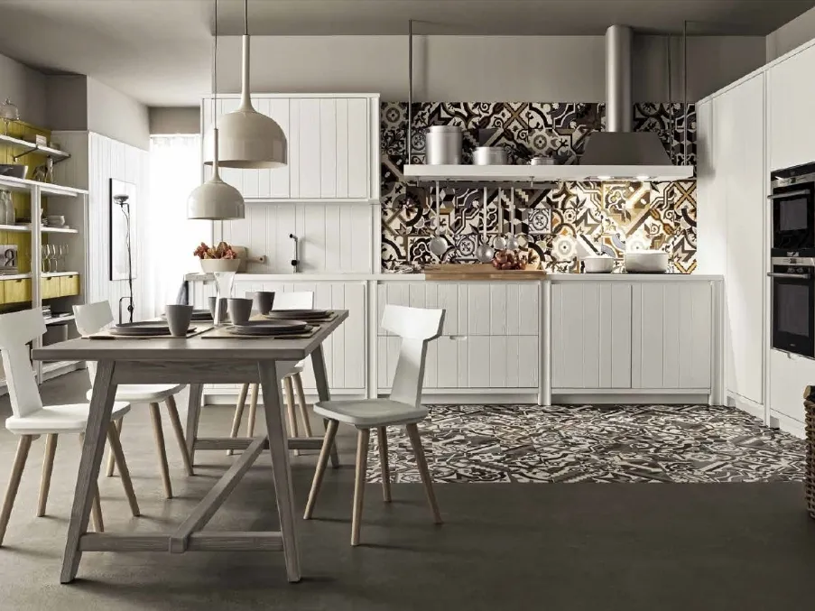 Cucina Moderna lineare in legno finitura bianco gesso Maestrale M04 di Scandola