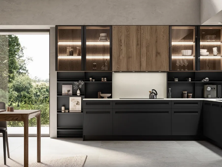 Cucina Moderna angolare in Pet e impiallacciato rovere Tekna di Arredo3