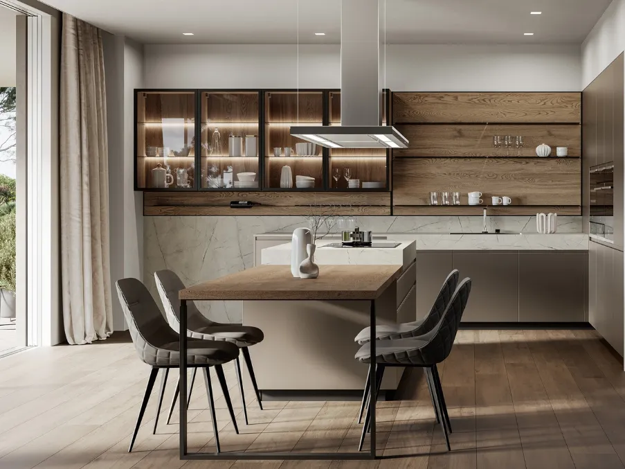 Cucina Moderna con isola in laccato e rovere Wega di Arredo3